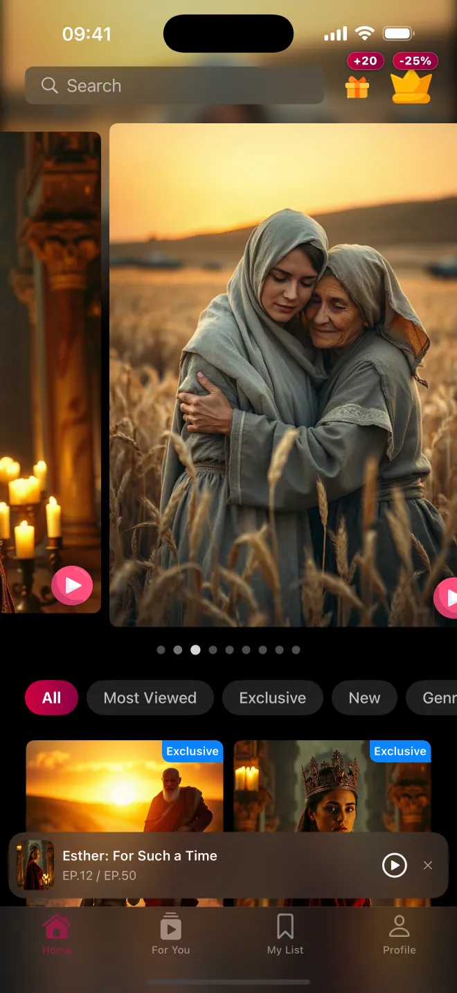 The Christian Drama home screen with featured series and categories